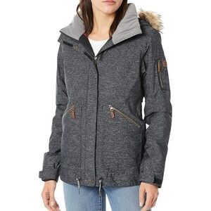 Roxy DryFlight 10K Heather Gray Faux‎ Fur Trim Hooded Winter Jacket EUC